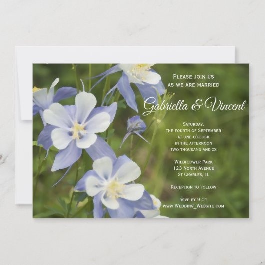 Blue Columbine Flowers Wedding Invitation Kaart (Voorkant)