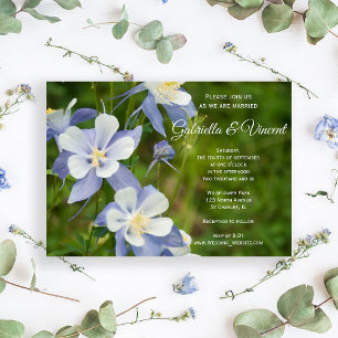 Blue Columbine Flowers Wedding Invitation Kaart