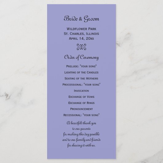 Blue Columbine Flowers Wedding Programme Programmakaart (Achterkant)