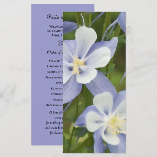 Blue Columbine Flowers Wedding Programme Programmakaart (Voorkant / Achterkant)