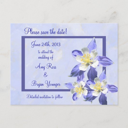 Blue Columbine Sla de datum bruiloft Briefkaart (Voorkant)