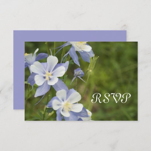 Blue Columbine Wedding RSVP Response Kaart (Voorkant / Achterkant)