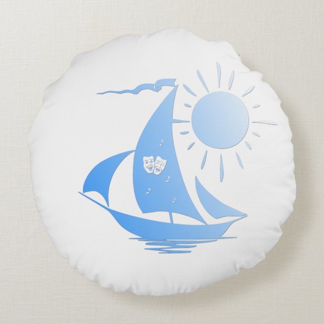 Blue Comedy en Tragedie Theater Sailboot Rond Kussen (Achterkant)
