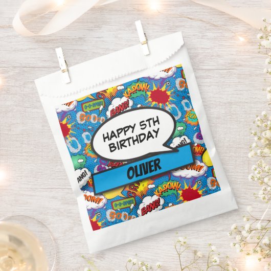 Blue Comic Book Superhero Verjaardagsfeest Bedankzakje (Geknipt)