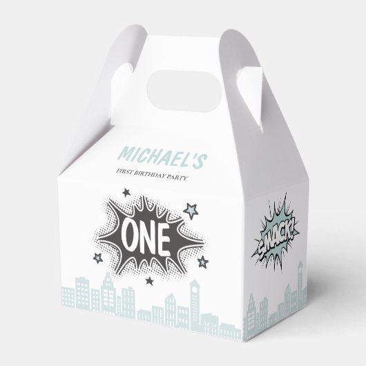 Blue Comics Boek Superhero Gable Favor Box Bedankdoosjes (Achterkant)