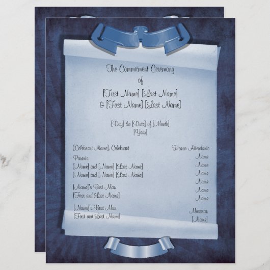 Blue Commitment Ceremony Custom 2 Sided Program (Voorkant / Achterkant)