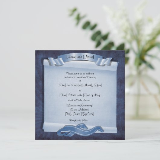 Blue Commitment Ceremony Custom Square Invitations Kaart (Staand voorkant)