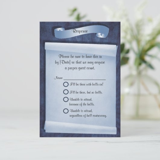 Blue Commitment Ceremony Funny Response Card RSVP Kaartje (Staand voorkant)