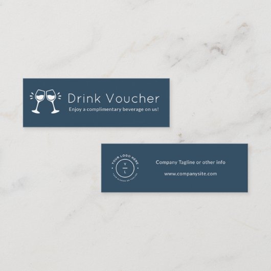 Blue Company Logo Drink Voucher | Zakelijk eveneme Mini Visitekaartje (Voorkant / Achterkant)