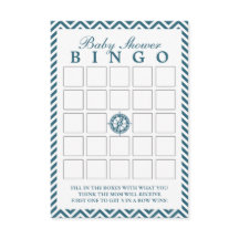 Blue Compass Chevron Baby shower Bingo Kaarten