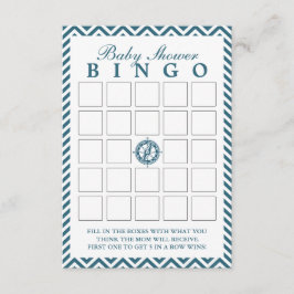 Blue Compass Chevron Baby shower Bingo Kaarten