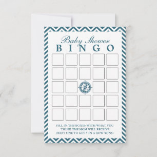 Blue Compass Chevron Baby shower Bingo Kaarten