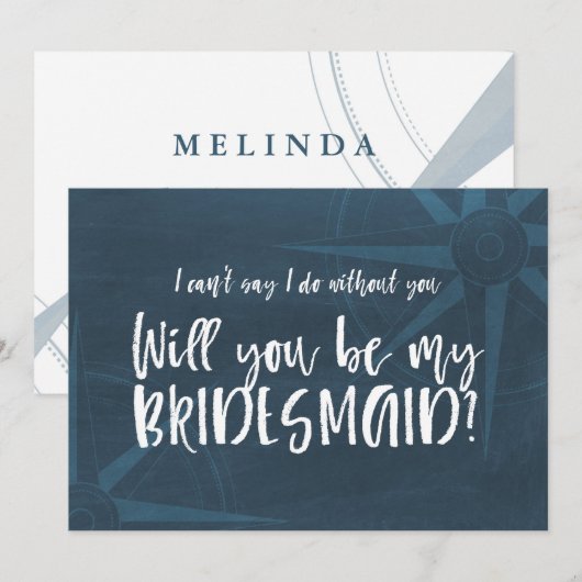 Blue Compass Nautical Wil je mijn bruidsmeisje zij Kaart (Voorkant / Achterkant)
