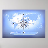 Blue Compass Roos Wereldkaart Print Poster (Voorkant)