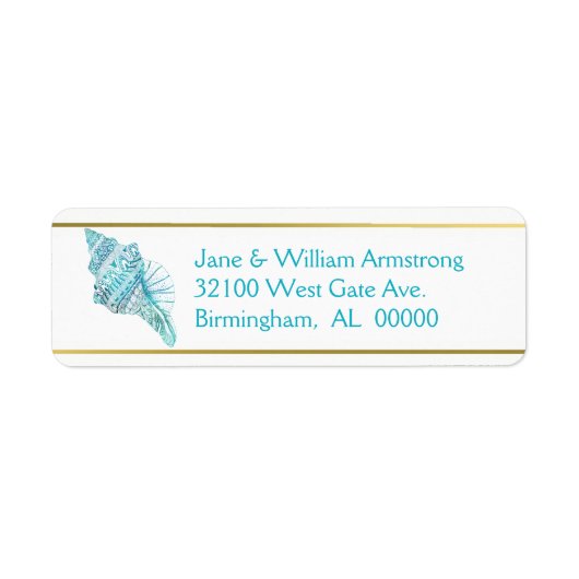 Blue Conch Seashell bruiloft Adresetiketten Etiket (Voorkant)