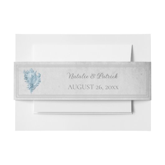 Blue Conch Shell Invitation Belly Band Uitnodigingen Wikkel (Voorkant Voorbeeld)