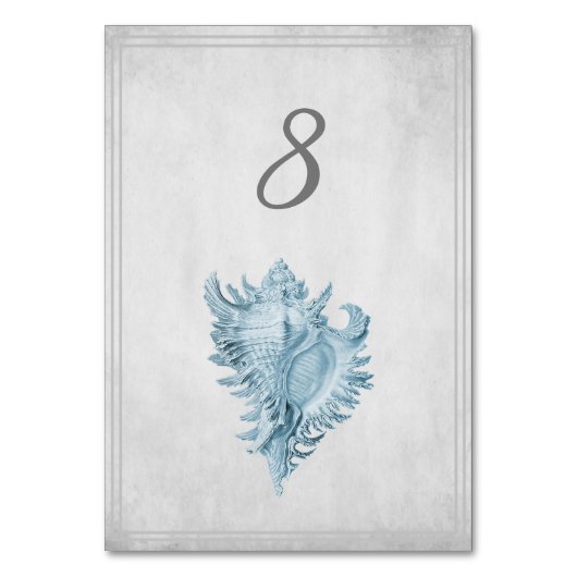 Blue Conch Shell Table Number Kaart (Voorkant)