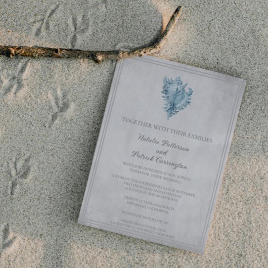 Blue Conch Shell Wedding Invitation Kaart