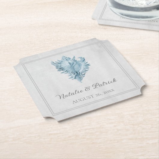 Blue Conch Shell Wedding Paper-Onderzetters Kartonnen Onderzetters (Gekanteld)