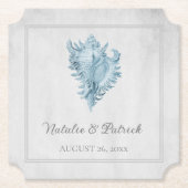 Blue Conch Shell Wedding Paper-Onderzetters Kartonnen Onderzetters (Voorkant)