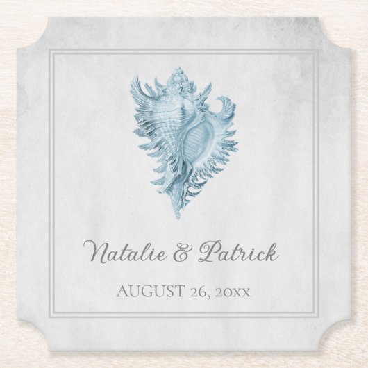 Blue Conch Shell Wedding Paper-Onderzetters Kartonnen Onderzetters (Voorkant)