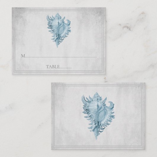 Blue Conch Shell Wedding Place Cards Plaatskaartje (Voorkant / Achterkant)