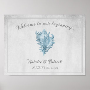 Blue Conch Shell Wedding Poster