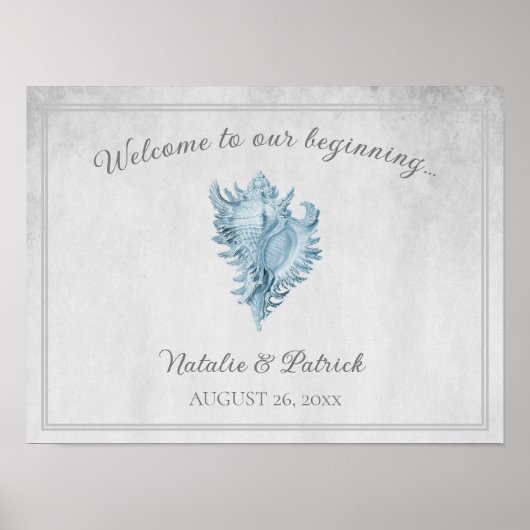 Blue Conch Shell Wedding Poster (Voorkant)