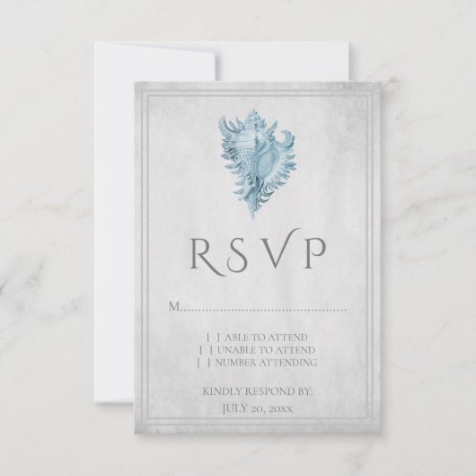 Blue Conch Shell Wedding RSVP Kaart (Voorkant)