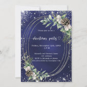 Blue cone pine greenery glitter Christmas Party Kaart (Voorkant)