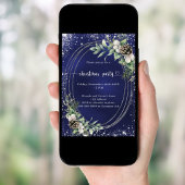 Blue cone pine greenery glitter Christmas Party Kaart