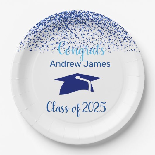 blue confetti 2025 afstuderen - Gefeliciteerd Papieren Bordje (Voorkant)
