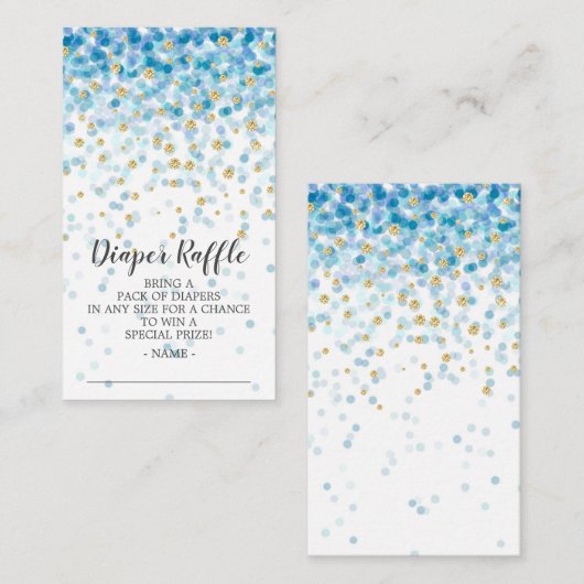 Blue Confetti Baby shower Luier Raffle Ticket Informatiekaartje (Voorkant / Achterkant)