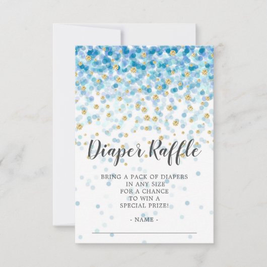 Blue Confetti Baby shower Luier Raffle Ticket Kaart (Voorkant)
