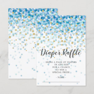 Blue Confetti Baby shower Luier Raffle Ticket Kaart