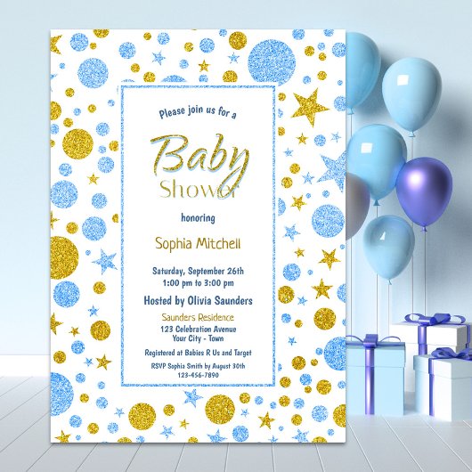 Blue Confetti Boy Baby shower Kaart