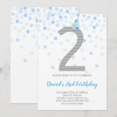 Blue Confetti Boy Party 2e verjaardag Kaart (Voorkant / Achterkant)