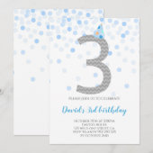 Blue Confetti Boy Party 3e verjaardag Kaart (Voorkant / Achterkant)