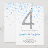 Blue Confetti Boy Party 4th Birthday Kaart (Voorkant / Achterkant)