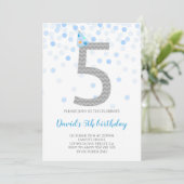 Blue Confetti Boy Party 5th Birthday Kaart (Staand voorkant)