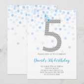 Blue Confetti Boy Party 5th Birthday Kaart (Voorkant / Achterkant)