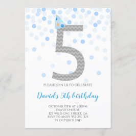 Blue Confetti Boy Party 5th Birthday Kaart