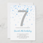 Blue Confetti Boy Party 7th Birthday Kaart (Voorkant)