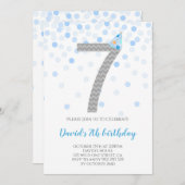Blue Confetti Boy Party 7th Birthday Kaart (Voorkant / Achterkant)