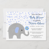 Blue Confetti Elephant Baby Boy Shower Invitation Kaart (Voorkant)