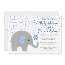 Blue Confetti Elephant Baby Boy Shower Invitation