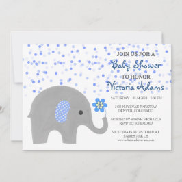 Blue Confetti Elephant Baby Boy Shower Invitation Kaart