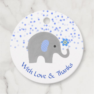 Blue Confetti Elephant Baby Jongensdouche Dank je Bedankjes Labels