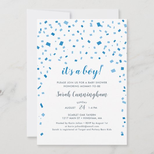 Blue Confetti Het is een Boy Baby shower Kaart (Voorkant)