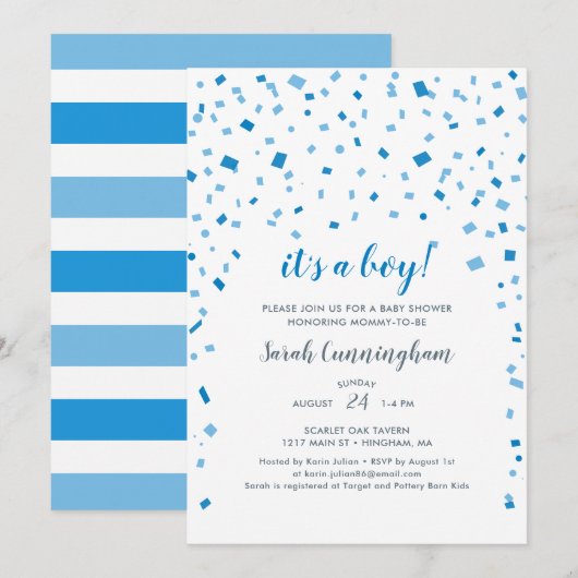 Blue Confetti Het is een Boy Baby shower Kaart (Voorkant / Achterkant)